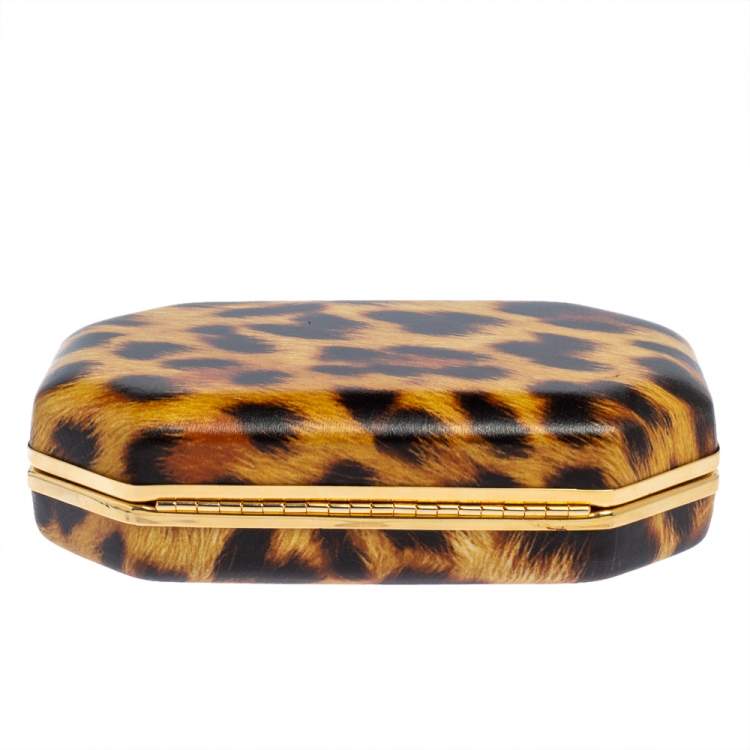 Pre Owned Roberto Cavalli Brown Leopard Print Leather Clutch