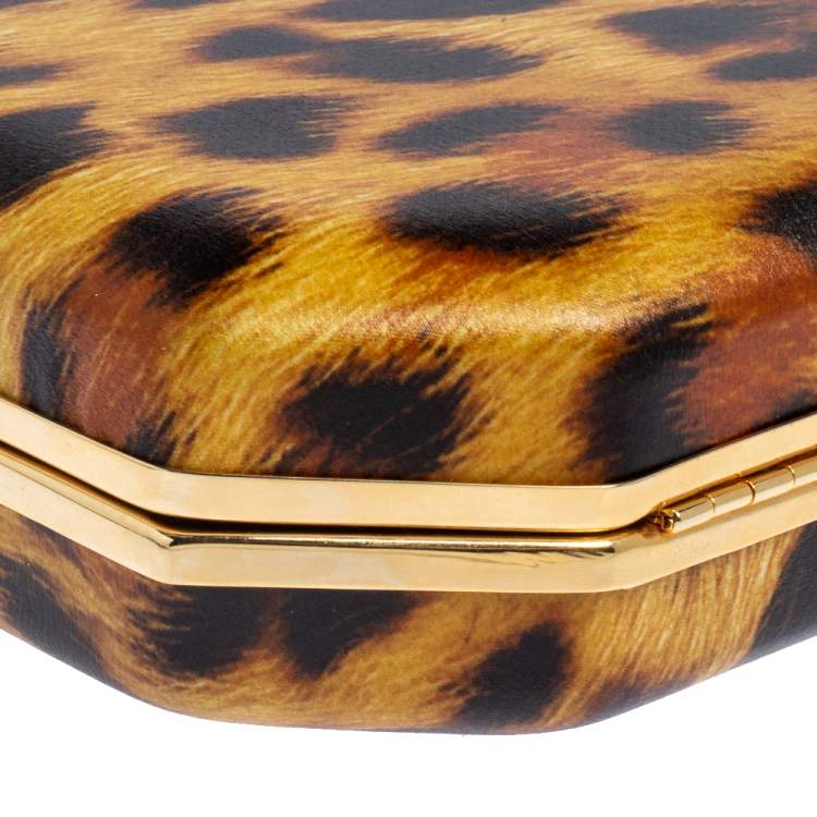 Pre Owned Roberto Cavalli Brown Leopard Print Leather Clutch