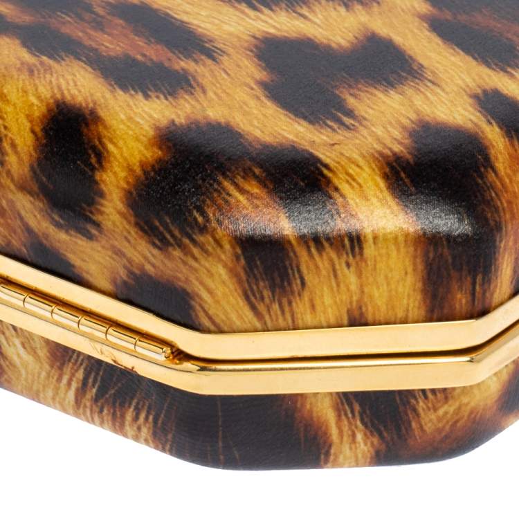 Pre Owned Roberto Cavalli Brown Leopard Print Leather Clutch