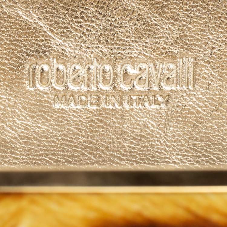 Pre Owned Roberto Cavalli Brown Leopard Print Leather Clutch