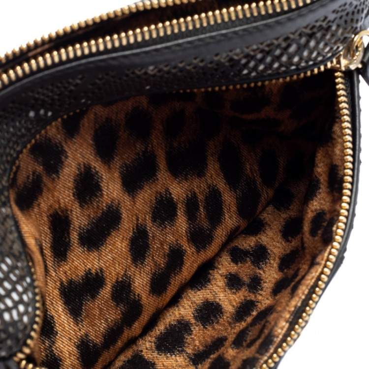 Pre Owned Roberto Cavalli Black Perforated Leather Pouch
