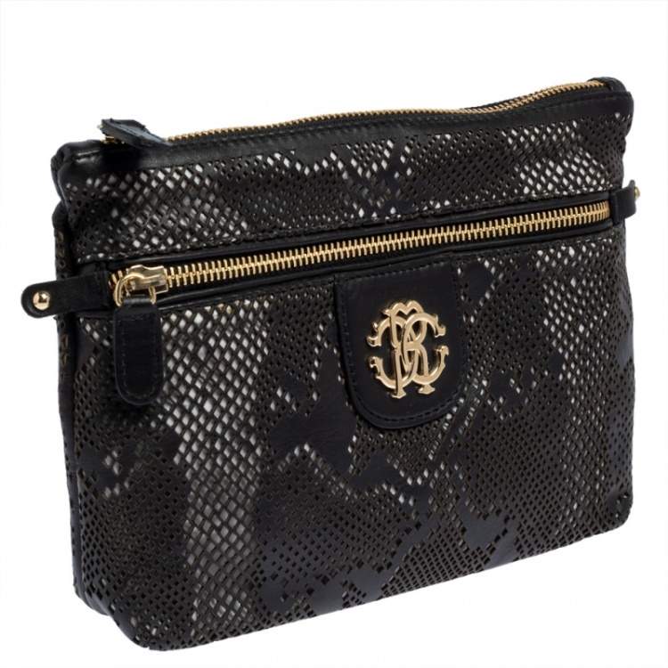 Pre Owned Roberto Cavalli Black Perforated Leather Pouch