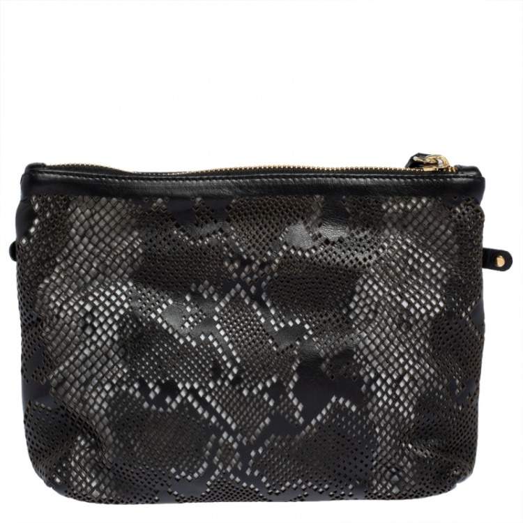 Pre Owned Roberto Cavalli Black Perforated Leather Pouch