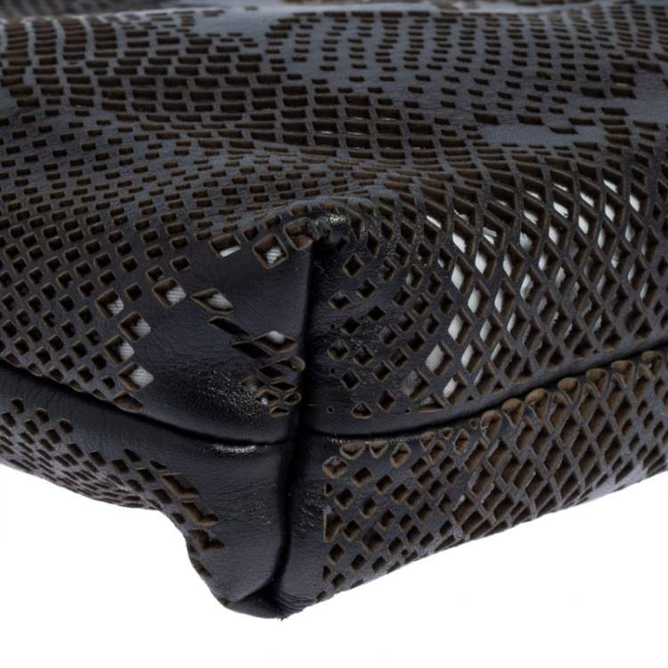 Pre Owned Roberto Cavalli Black Perforated Leather Pouch
