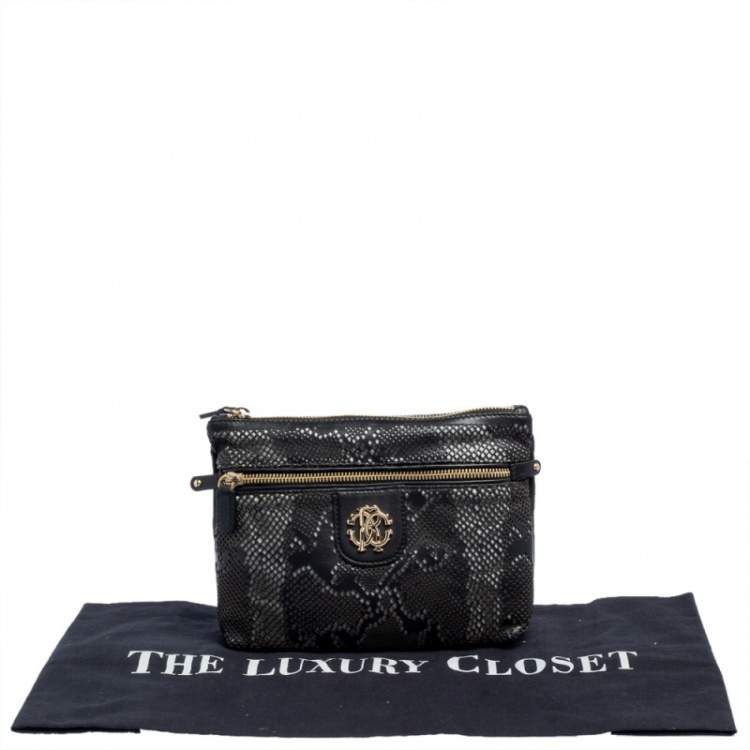 Pre Owned Roberto Cavalli Black Perforated Leather Pouch
