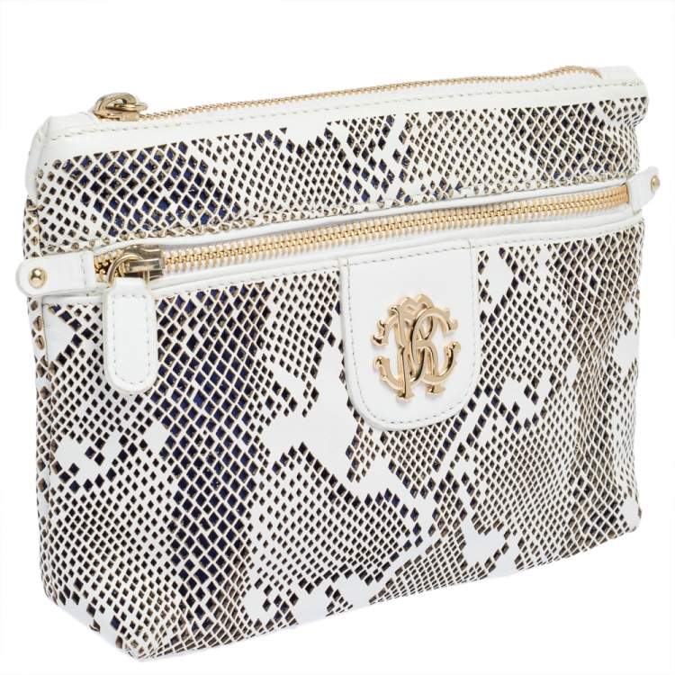 Pre Owned Roberto Cavalli White Perforated Leather Pouch