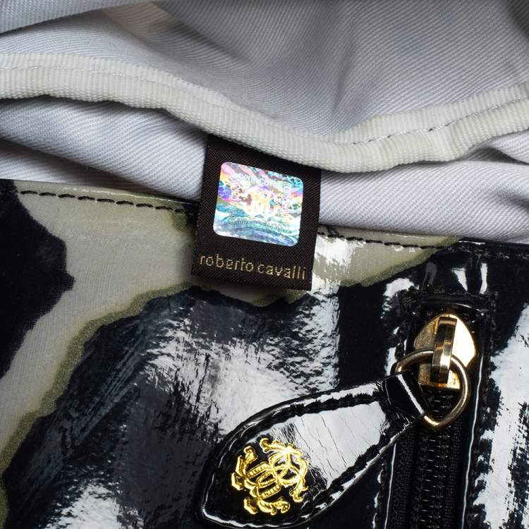 Pre Owned Roberto Cavalli Grey/Blue Printed PVC Tote 
