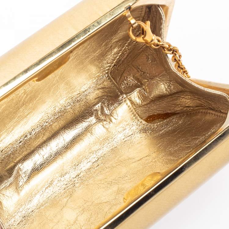 Pre Owned Roberto Cavalli Beige Satin 18th Century Porcelain Print Chain Clutch