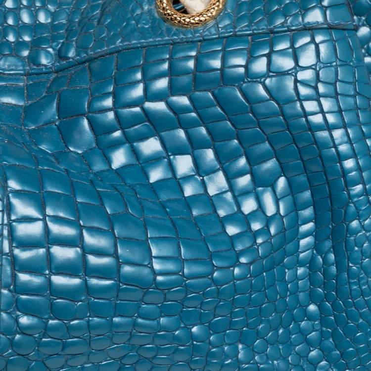 Pre Owned Roberto Cavalli Blue/White Croc Embossed Leather Hobo 