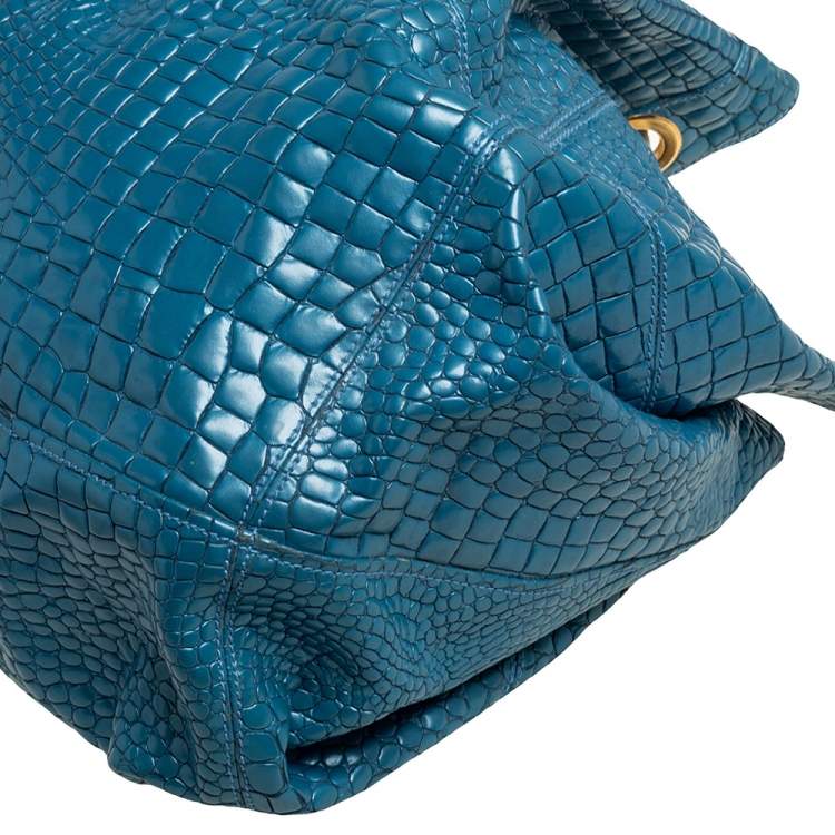 Pre Owned Roberto Cavalli Blue/White Croc Embossed Leather Hobo 