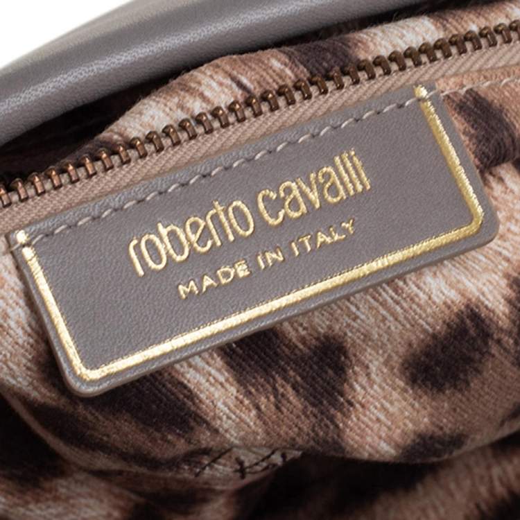 Pre Owned Roberto Cavalli Grey Leather Zip Pouch