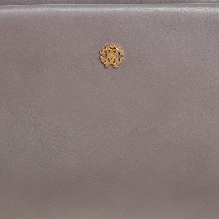 Pre Owned Roberto Cavalli Grey Leather Zip Pouch