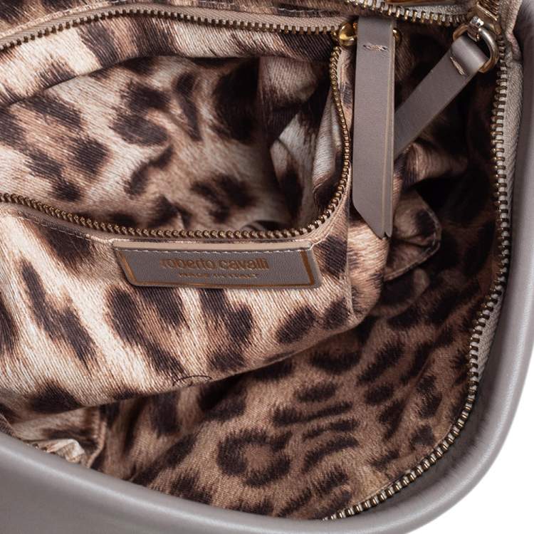 Pre Owned Roberto Cavalli Grey Leather Zip Pouch