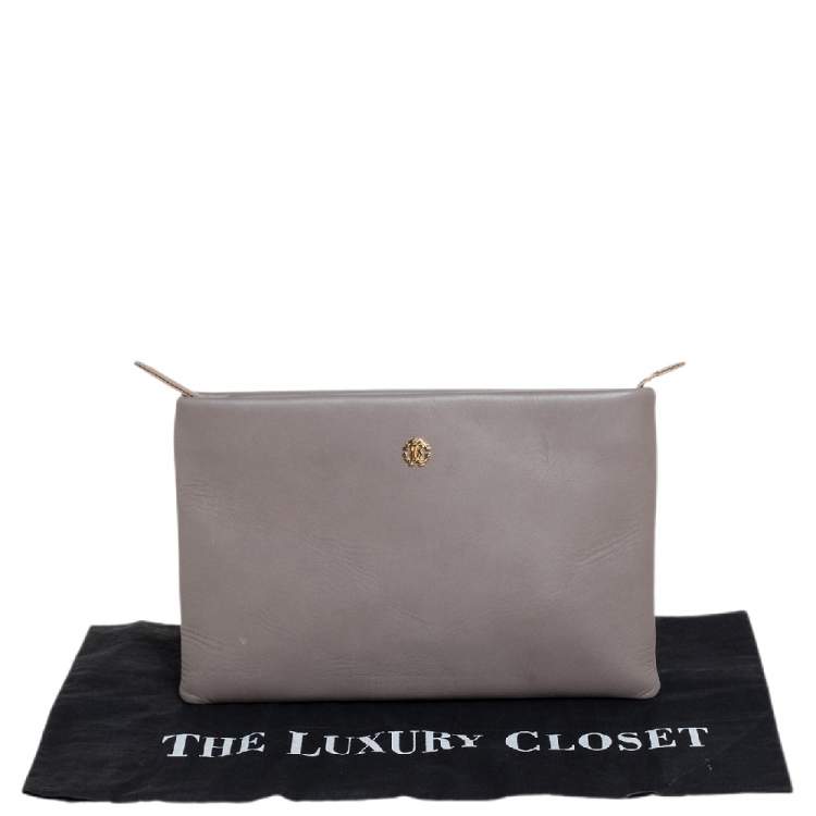 Pre Owned Roberto Cavalli Grey Leather Zip Pouch