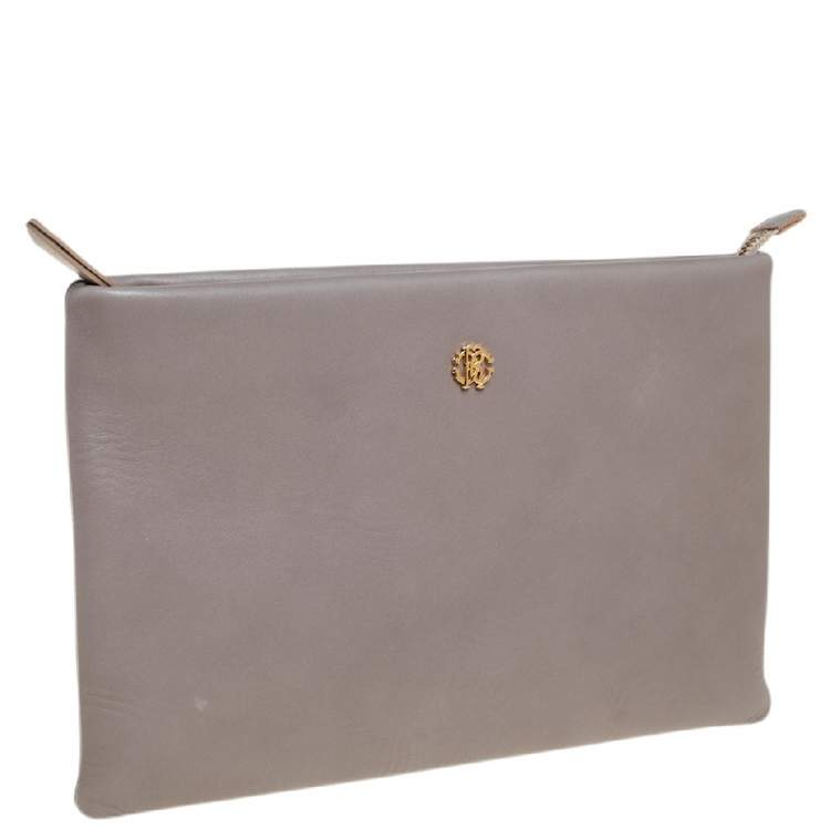 Pre Owned Roberto Cavalli Grey Leather Zip Pouch