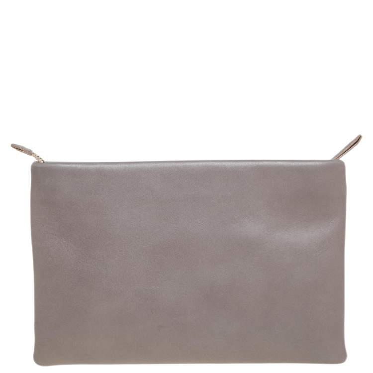 Pre Owned Roberto Cavalli Grey Leather Zip Pouch