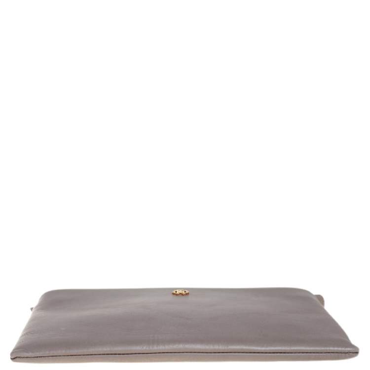 Pre Owned Roberto Cavalli Grey Leather Zip Pouch