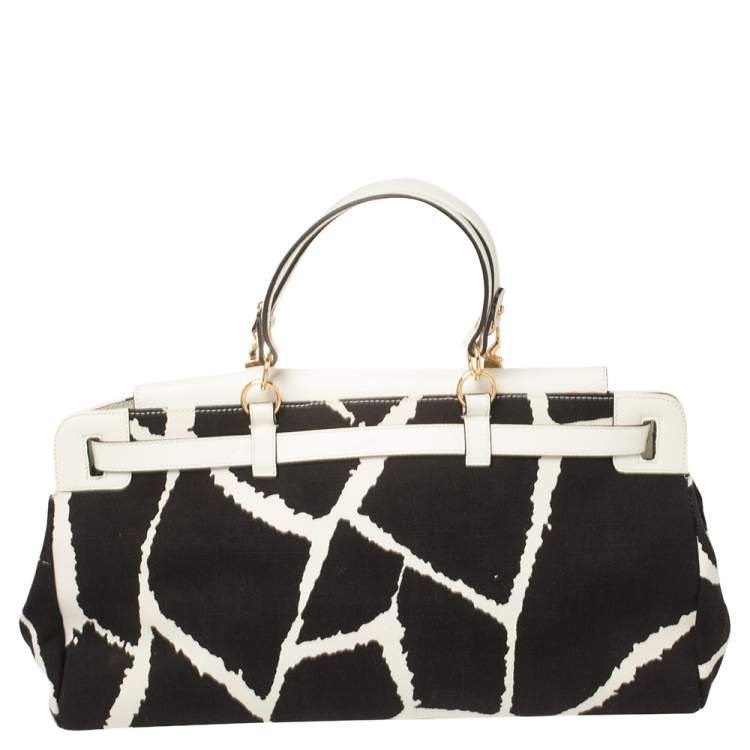 Pre Owned Roberto Cavalli Black/White Printed Canvas and Leather Satchel