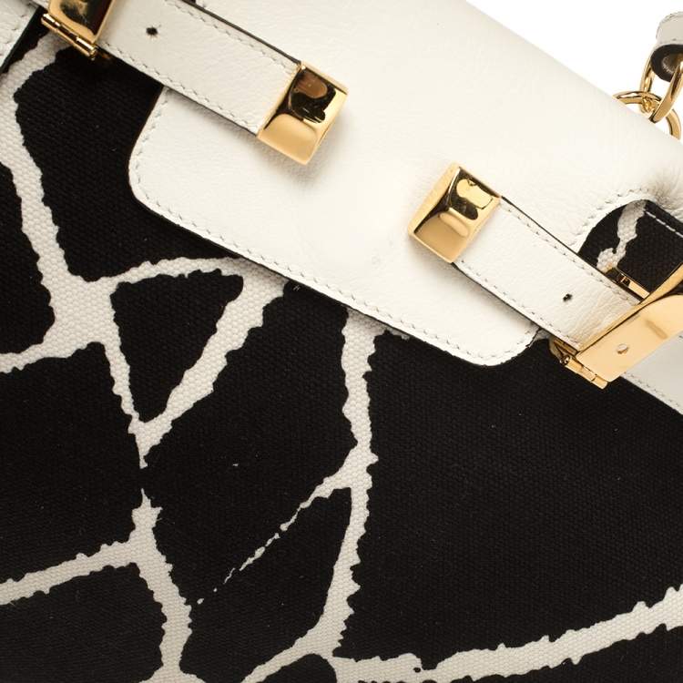 Pre Owned Roberto Cavalli Black/White Printed Canvas and Leather Satchel