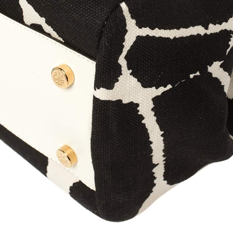 Pre Owned Roberto Cavalli Black/White Printed Canvas and Leather Satchel