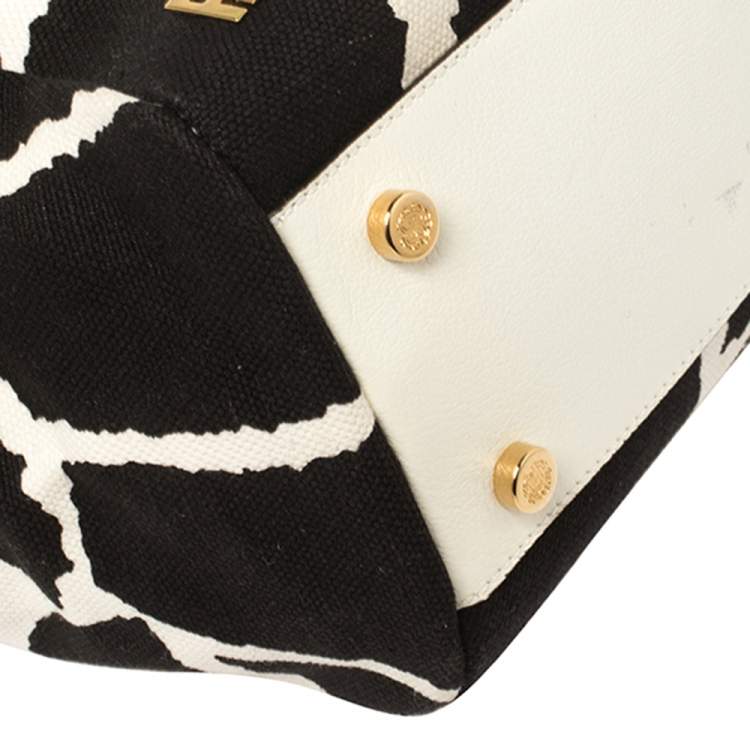 Pre Owned Roberto Cavalli Black/White Printed Canvas and Leather Satchel