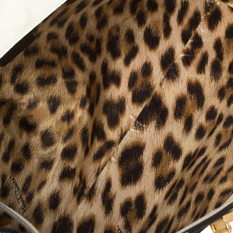 Pre Owned Roberto Cavalli Black/White Printed Canvas and Leather Satchel