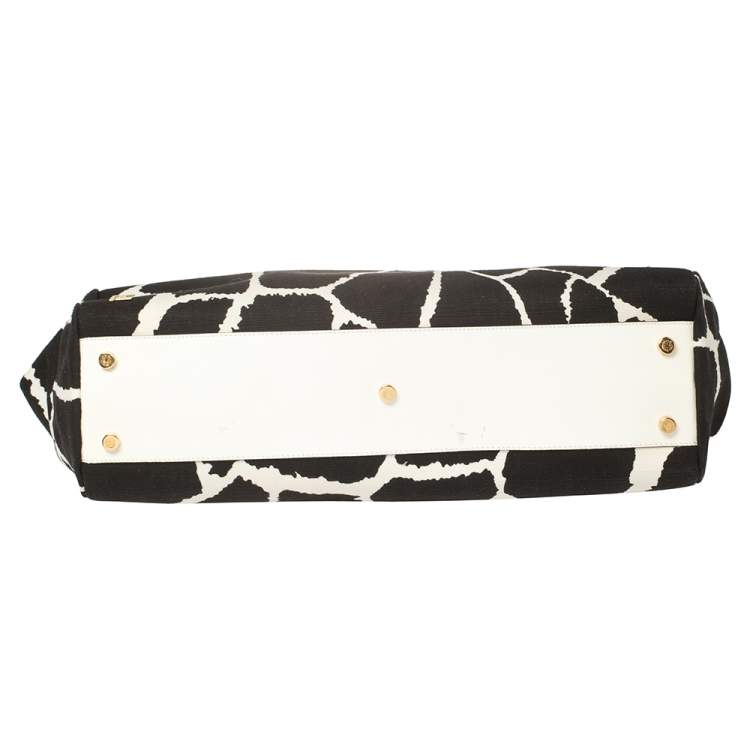 Pre Owned Roberto Cavalli Black/White Printed Canvas and Leather Satchel