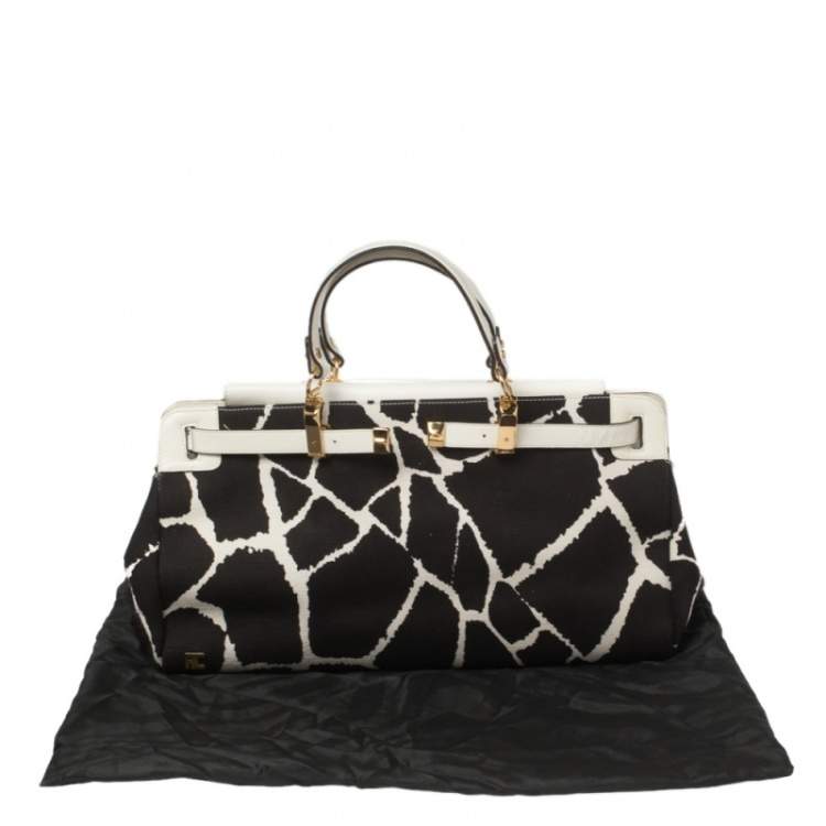Pre Owned Roberto Cavalli Black/White Printed Canvas and Leather Satchel