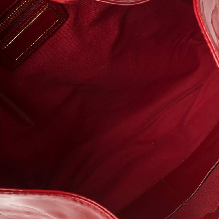 Pre Owned Roberto Cavalli Red Patent Leather Logo Hobo