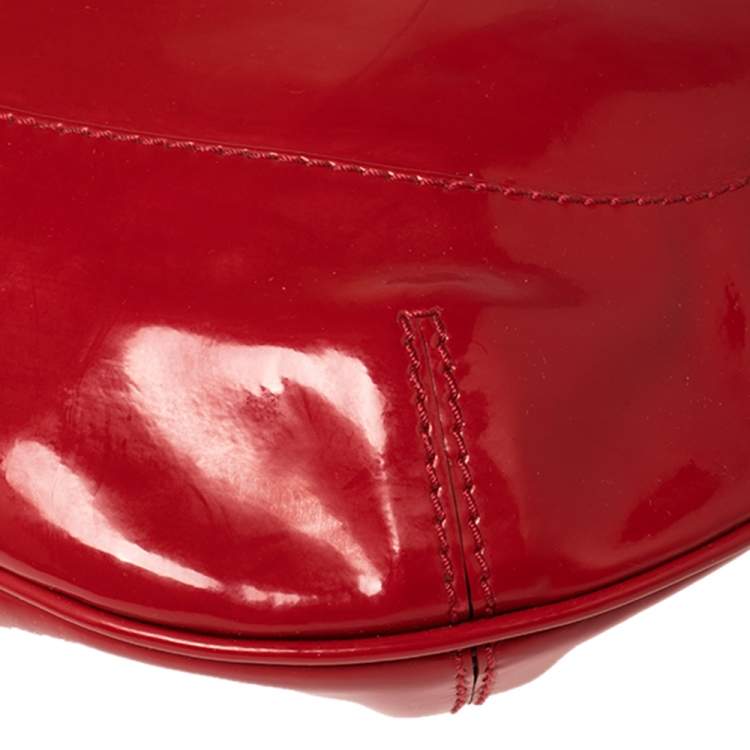 Pre Owned Roberto Cavalli Red Patent Leather Logo Hobo