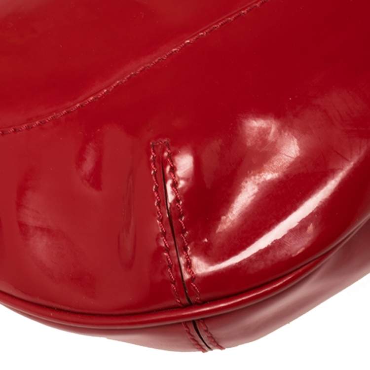Pre Owned Roberto Cavalli Red Patent Leather Logo Hobo
