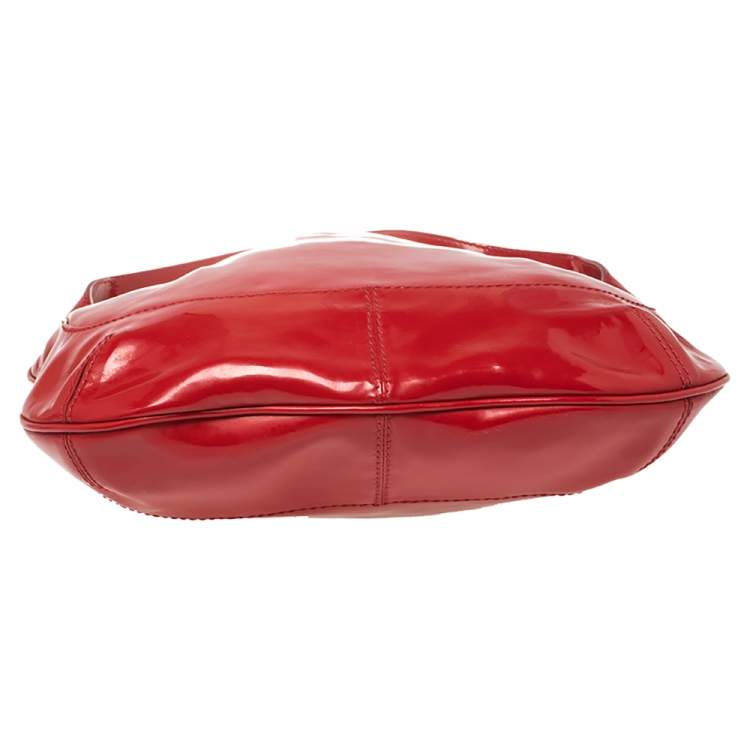 Pre Owned Roberto Cavalli Red Patent Leather Logo Hobo