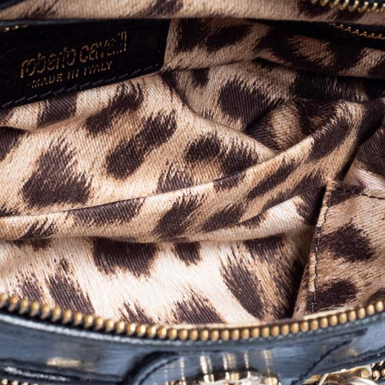 Pre Owned Roberto Cavalli Black Deerskin Leather Top Handle Bag