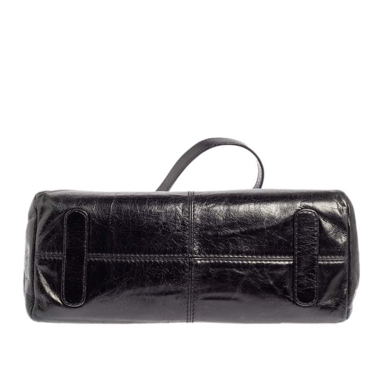 Pre Owned Roberto Cavalli Black Deerskin Leather Top Handle Bag