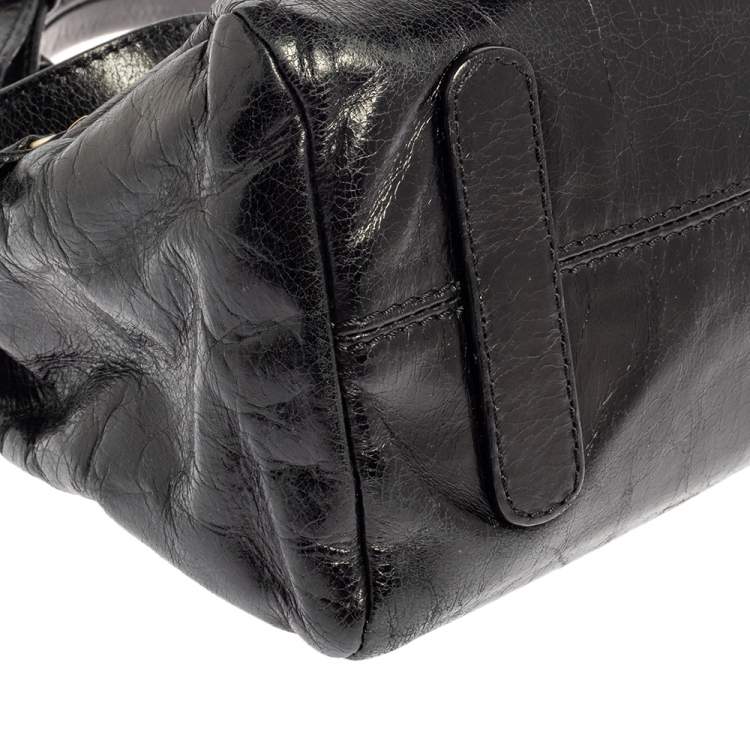 Pre Owned Roberto Cavalli Black Deerskin Leather Top Handle Bag
