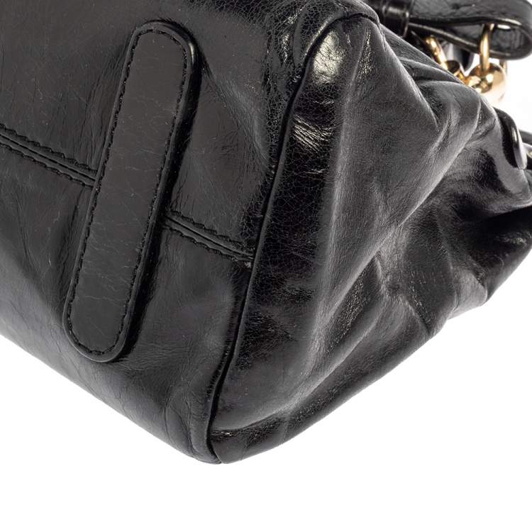 Pre Owned Roberto Cavalli Black Deerskin Leather Top Handle Bag