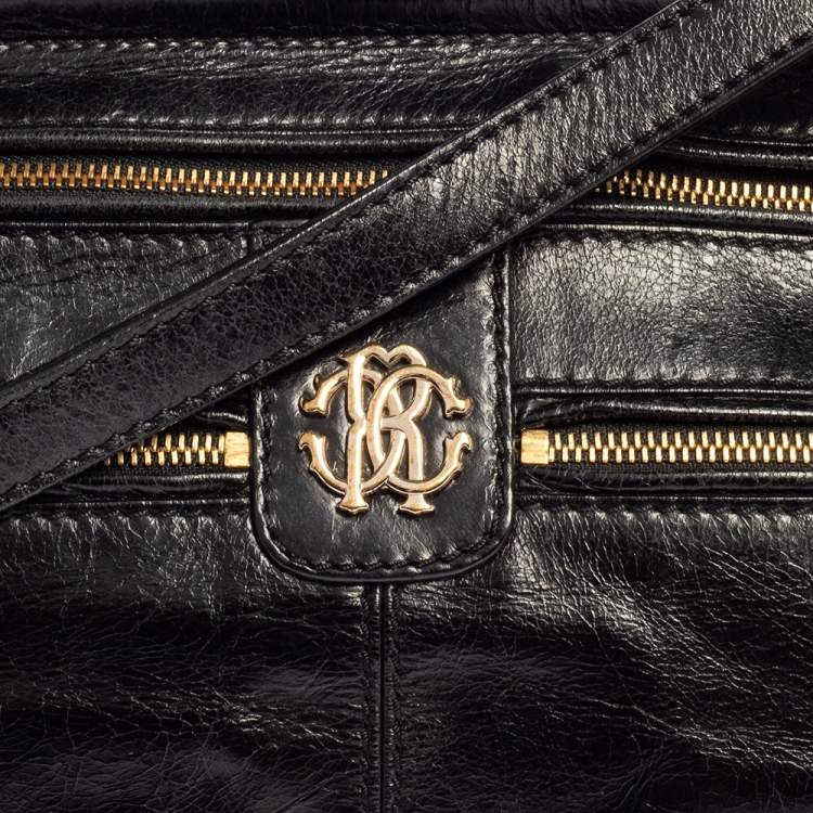 Pre Owned Roberto Cavalli Black Deerskin Leather Top Handle Bag
