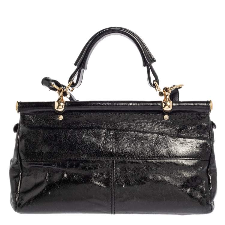 Pre Owned Roberto Cavalli Black Deerskin Leather Top Handle Bag