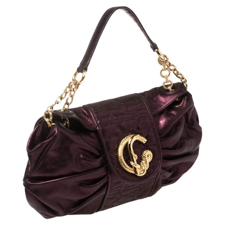 Pre Owned Roberto Cavalli Metallic Purple Pleated Leather Shoulder Bag