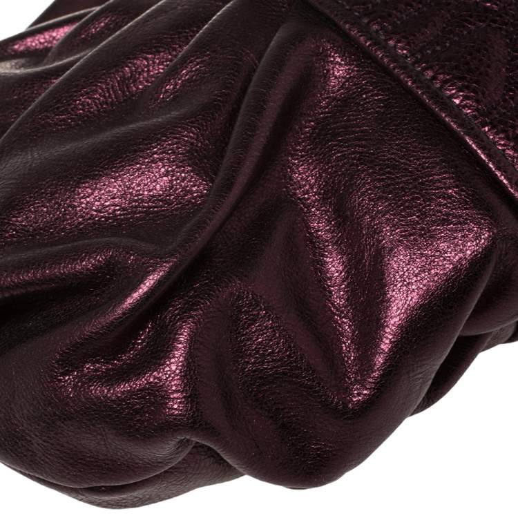 Pre Owned Roberto Cavalli Metallic Purple Pleated Leather Shoulder Bag