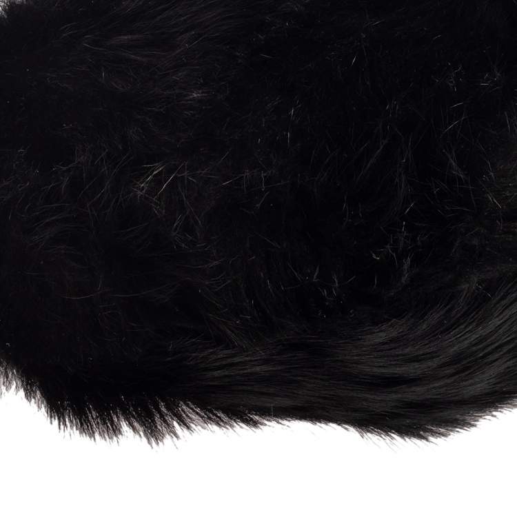 Pre Owned Roberto Cavalli Black Faux Fur and Snakeskin Flap Hobo