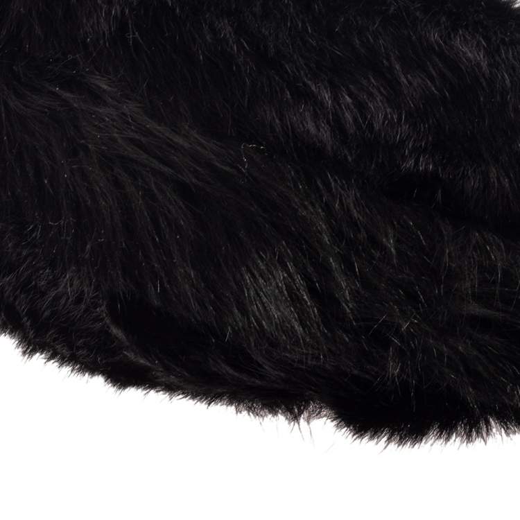Pre Owned Roberto Cavalli Black Faux Fur and Snakeskin Flap Hobo