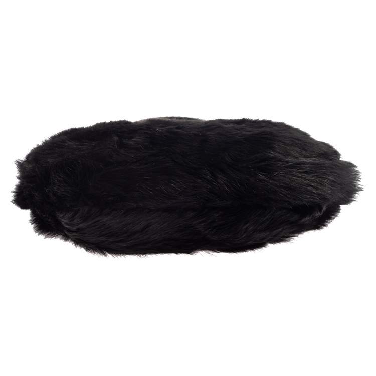 Pre Owned Roberto Cavalli Black Faux Fur and Snakeskin Flap Hobo