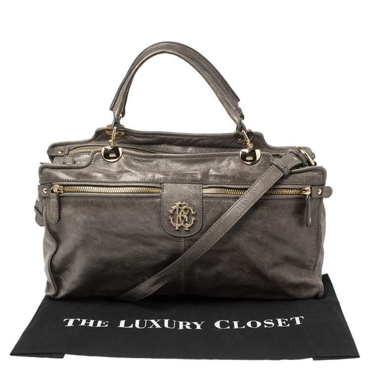 Pre Owned Roberto Cavalli Grey Leather Satchel