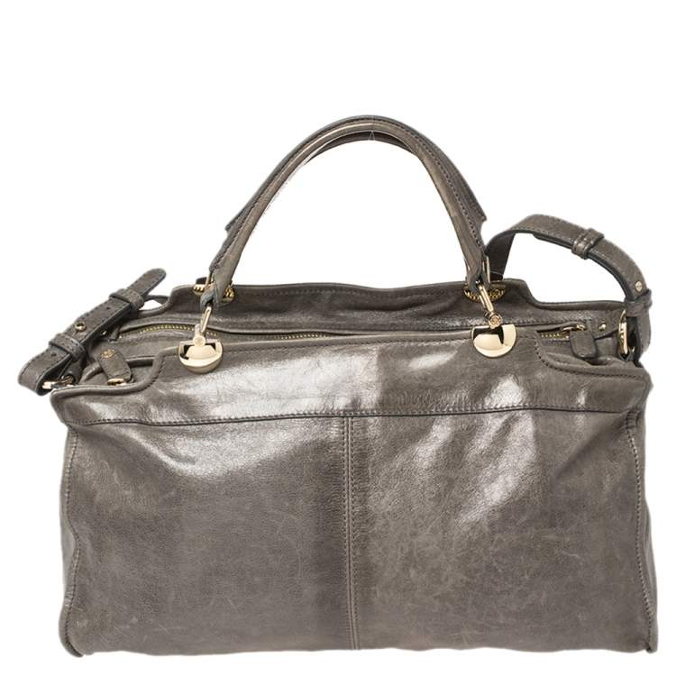 Pre Owned Roberto Cavalli Grey Leather Satchel