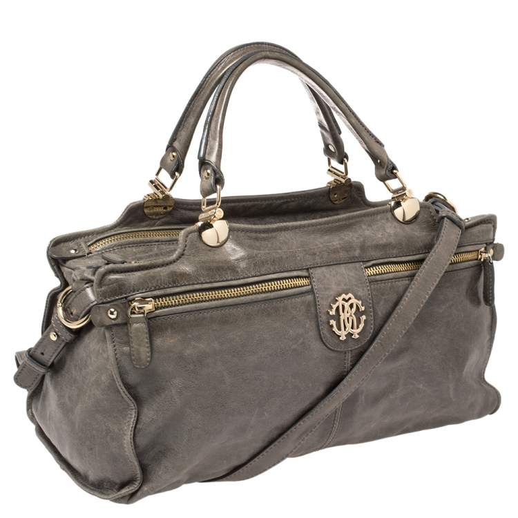 Pre Owned Roberto Cavalli Grey Leather Satchel