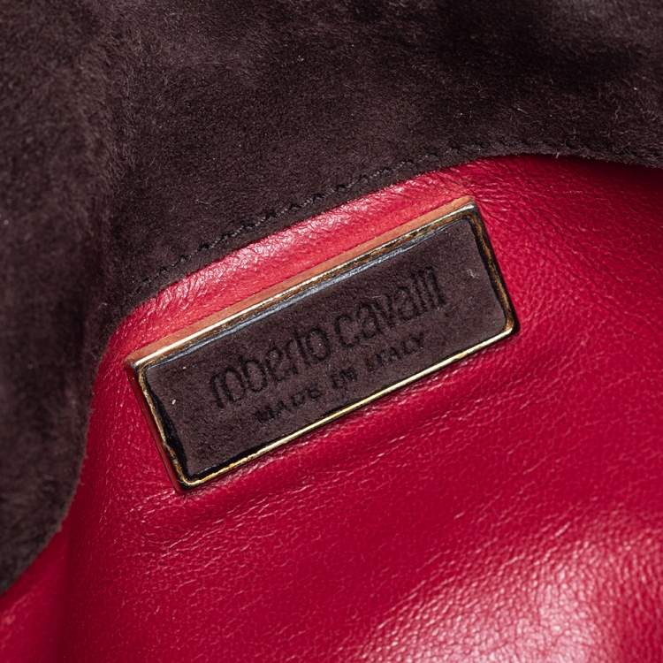 Pre Owned Roberto Cavalli Dark Brown/Black Suede and Velvet Turnlock Logo Flap Chain Bag