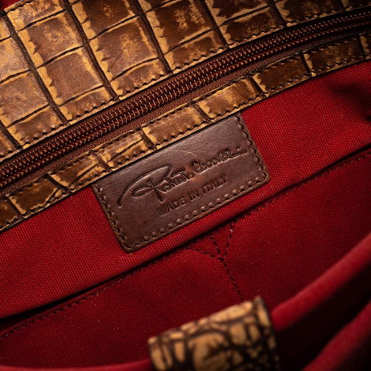Pre Owned Roberto Cavalli Brown Croc Embossed Leather Messenger Bag