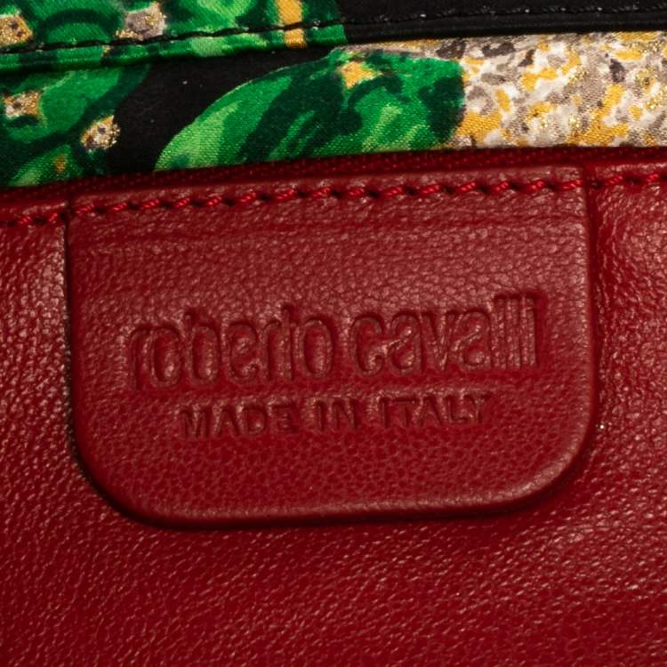 Pre Owned Roberto Cavalli Multicolor Printed Satin Pleated Chain Clutch