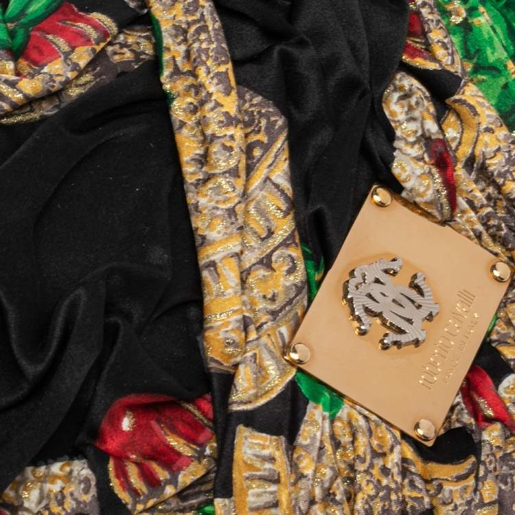 Pre Owned Roberto Cavalli Multicolor Printed Satin Pleated Chain Clutch